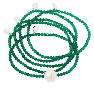 Colleen Lopez Cultured Freshwater Pearl & Green Agate Beaded Stretch Bracelet